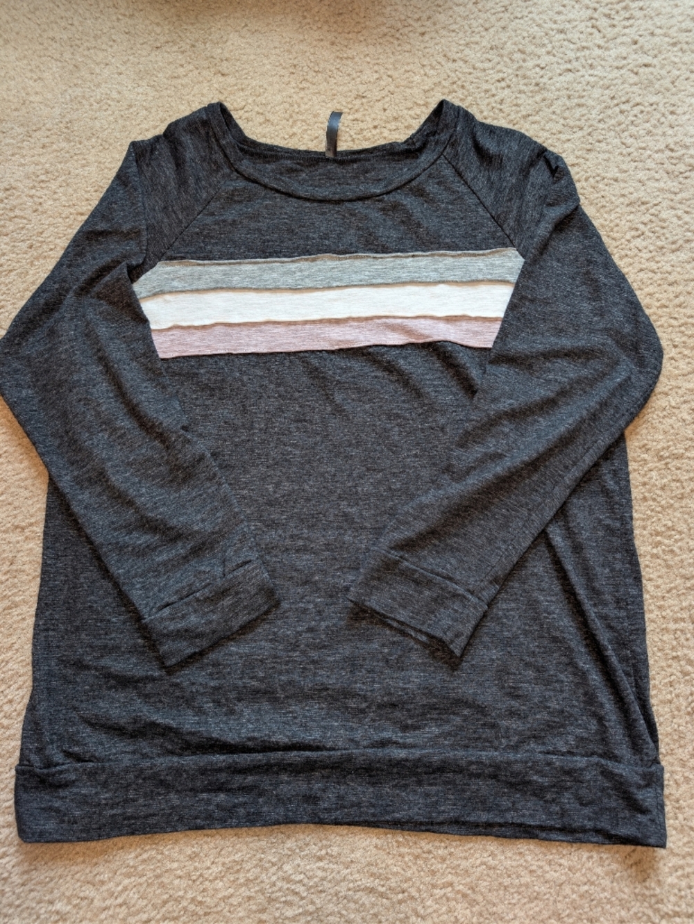 Girls' Dark Gray Sweatshirt with Pastel Stripe Detail